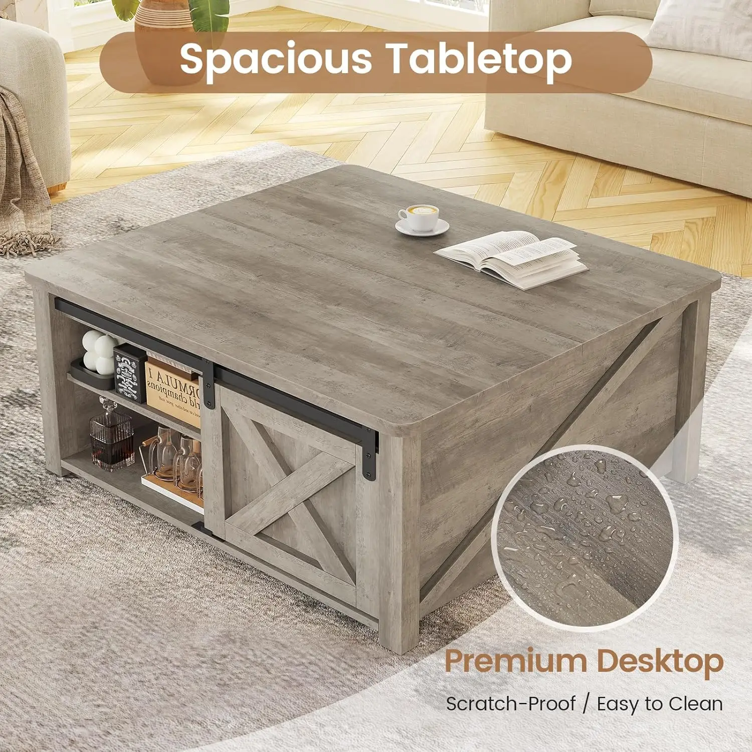 31.5" Lift Top Coffee Table with Storage, Square Coffee Table for Living Room, Coffee Table with Large Hidden Storage Compartmen 5