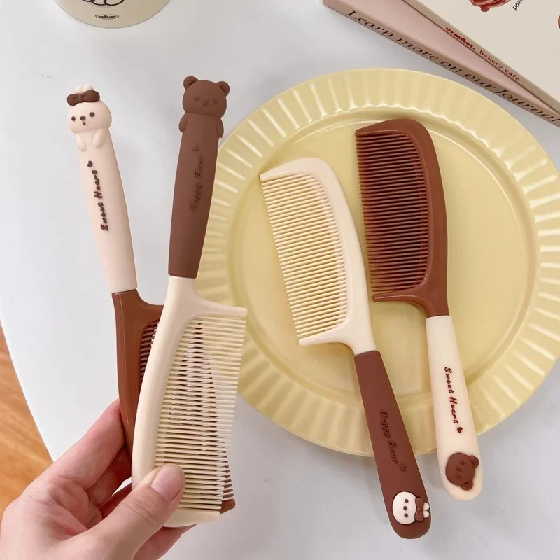 1pc Cute Cartoon Baby Hair Brush Milk Tea Color Comb Kawaii Bear Bunny Soft Handle Resin Comb for Little Girl Hair Accessories hair brush comb,baby hair comb