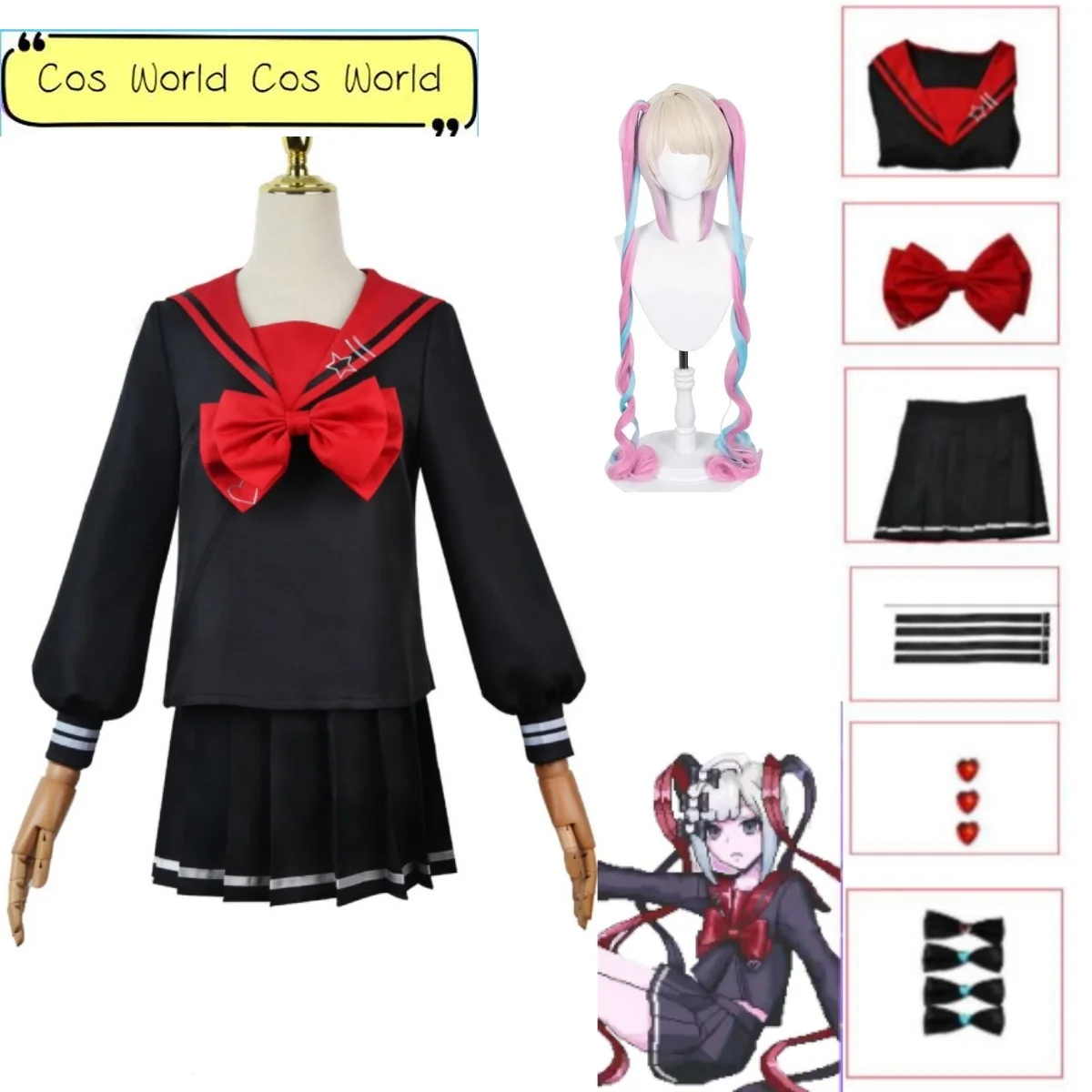 

Needy Girl Overdose Darkness Angel-chan Sailor Suit Cosplay Costume Game Needy Girl Kangle Cosplay Black School Uniform Skirt