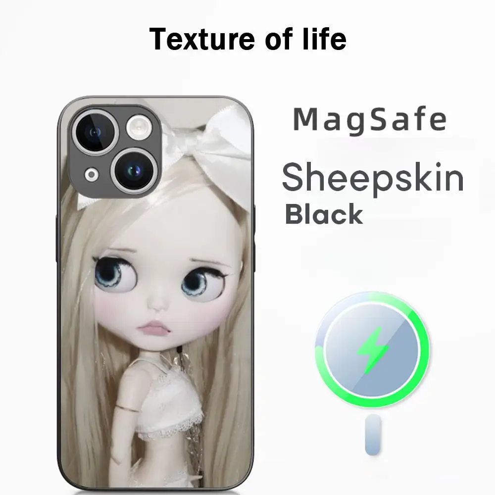 Blythe Cute Doll Fashion Pattern High-End Luxury Magsafe Sheepskin Phone Case