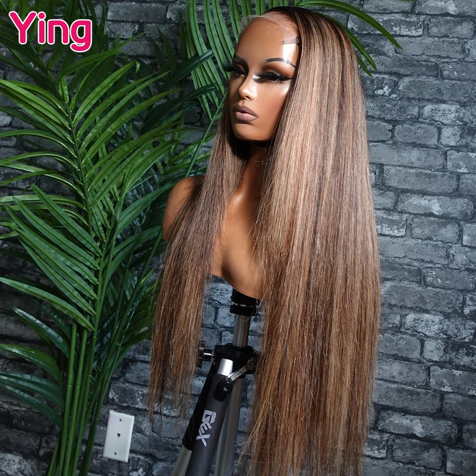 Highlight Brown 200% Bone Straight 13x4 13x6 Lace Frontal Human Hair Wig PrePlucked With Baby Hair Ready Go Wigs For Black Women