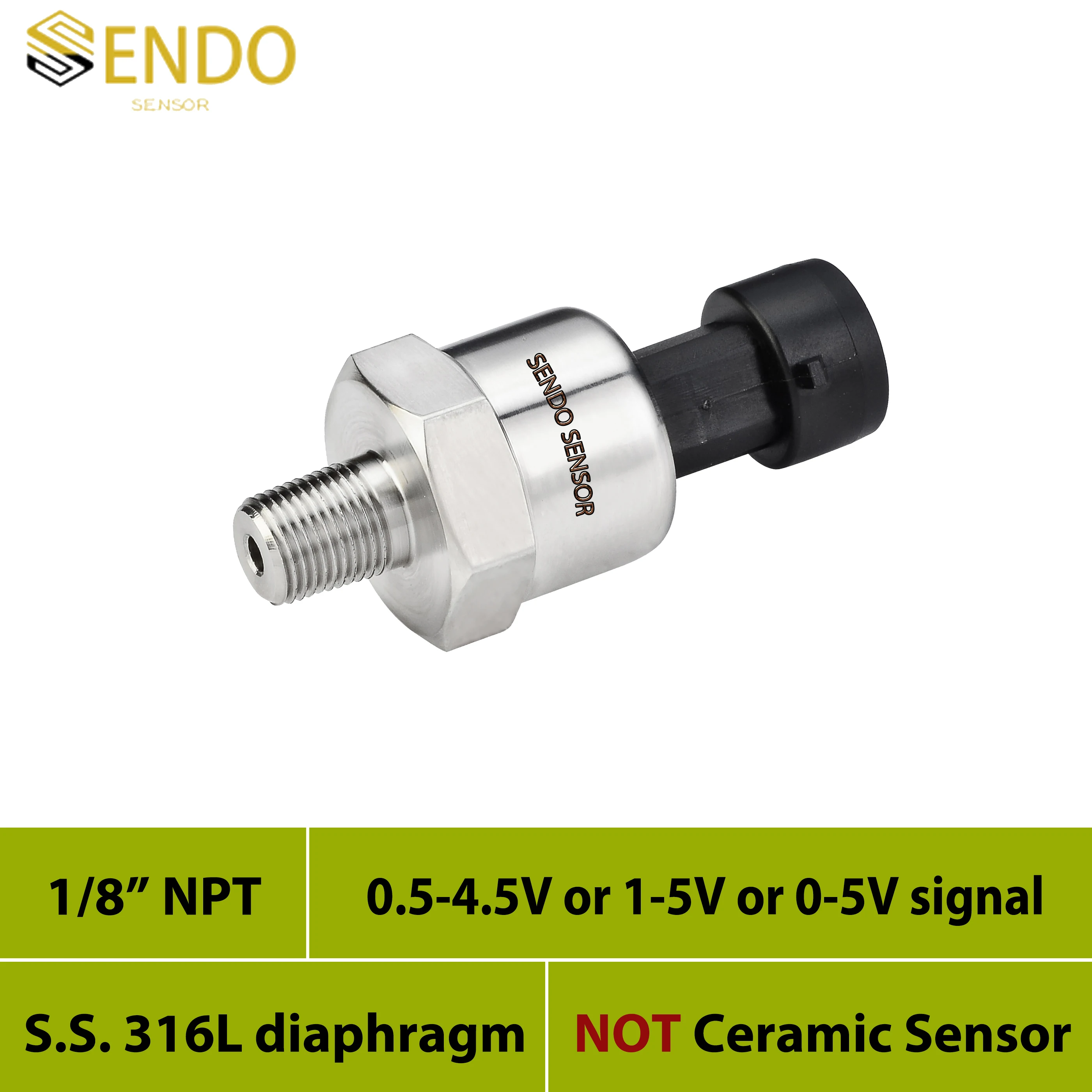 Pressure sensor oil water 0.5-4.5V 1-5V 0-5V output 1 8NPT 150psi gauge 10bar 1 mpa stainless steel 316L diaphragm
