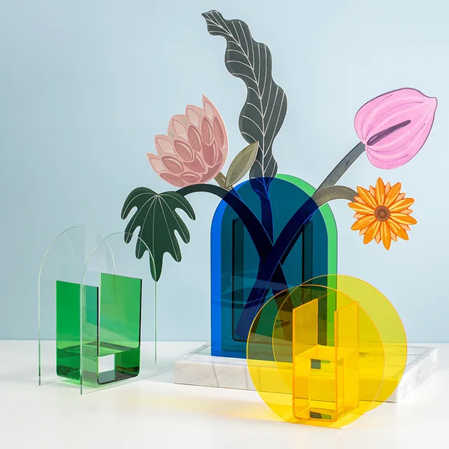 Vaso Acrílico - Da Cor do Arco-íris, Floral Decorativo, Artesanato feito com acrílico reciclado 2