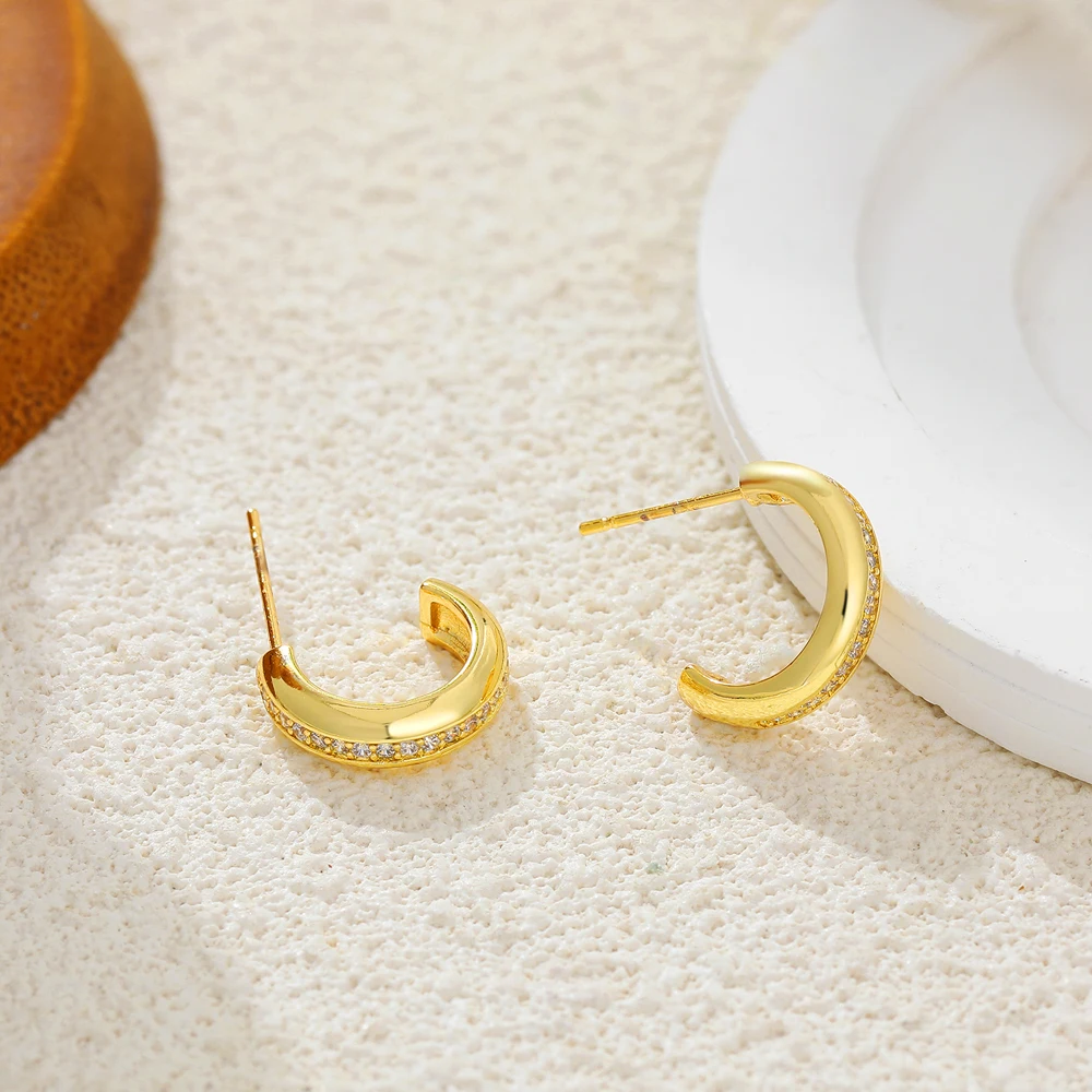 Fashion Mini C-shape CZ Zircon Hoop Earrings for Women 18K Gold Plated Hypoallergenic Earring Waterproof Jewelry Wholesale Joias