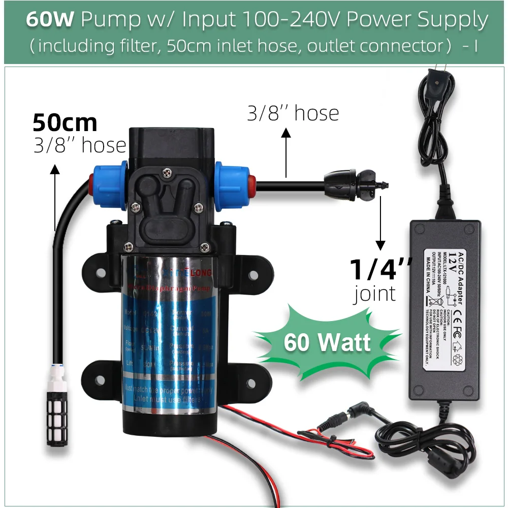 MUCIAKIE 5-50M 45W Pump Self-Priming Garden Misting Cooling System Watering Irrigation Automatic Kit with Power Supply Spray 