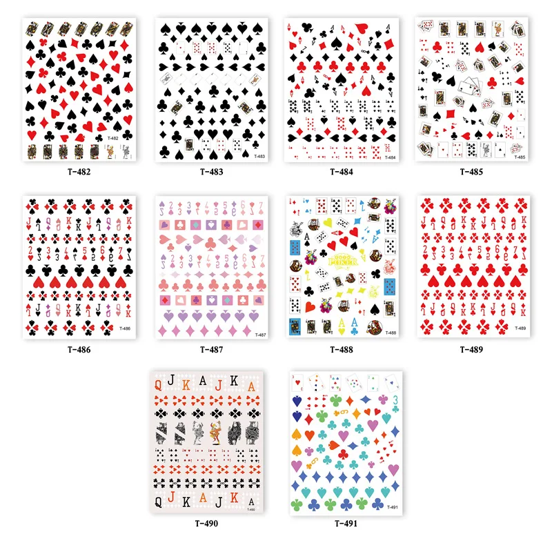 Mini 3D Poker Design Nail Art Stickers Playing Cards Nail Adhesive Decorations Spades Red Hearts Nail Decals Cute Nail Designs