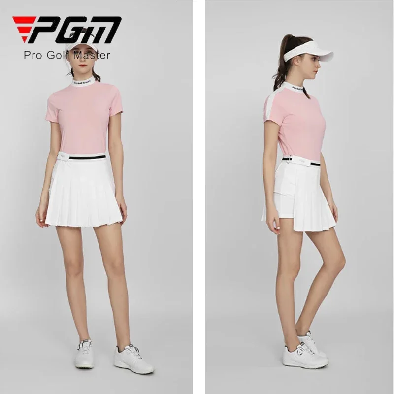 PGM Women Golf Short Skirt Ladies Breathable Pleated Pantskirts Girl Detachable Sport Short Skirts Elastic Waistband Golf Skort