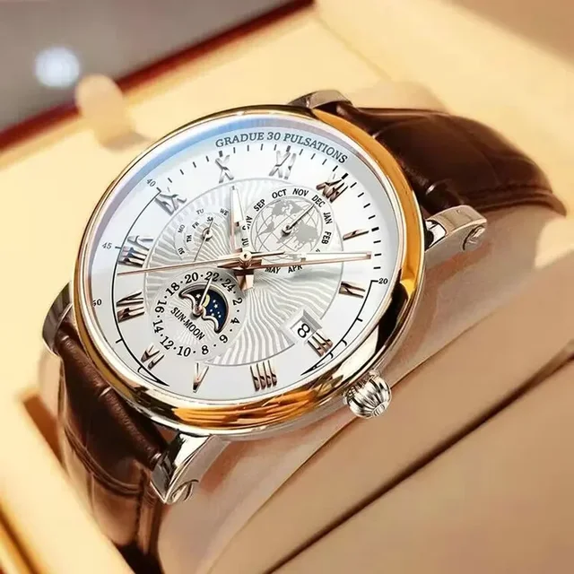 2024 mode hommes montre haut tendance luxe Sport montre pour homme étanche lumineux en cuir Date montres à Quartz homme horloge 1