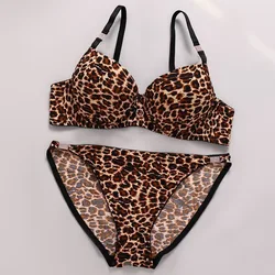 Leopard Print Push - Up Bra Set with Unique Thickness Design - 95A (Coffee Leopard Set)