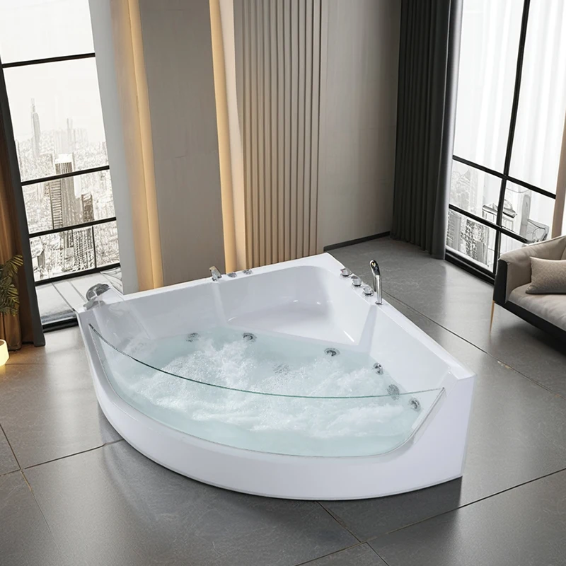 Factory High Quality Free Standing Whirlpools White Acrylic Triangle Massage Bathtub For Bathroom