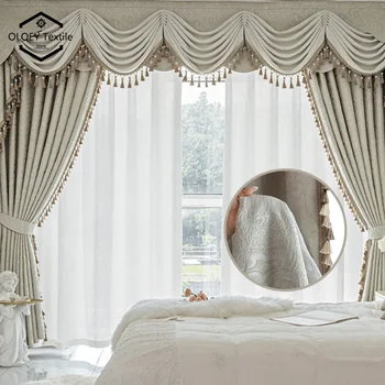 High-grade French Cream Blackout Curtains for Bedroom Living Room Atmosphere Villa European Relief High-precision Custom-made