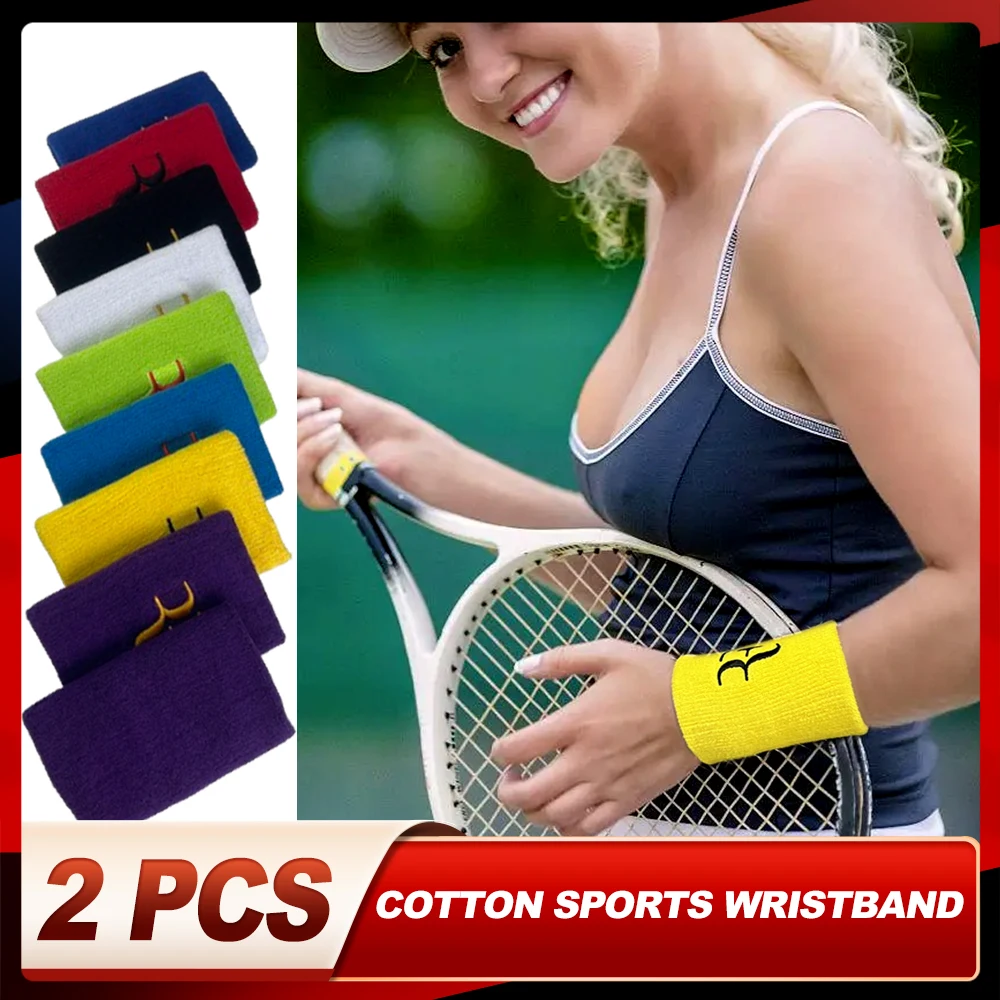 2Pcs 4.53&times;3.15in Cotton Tennis Wristband Ball Sports Wristband Fitness Running Wrist Sweat-Absorbent Belt Sports Protective Gear