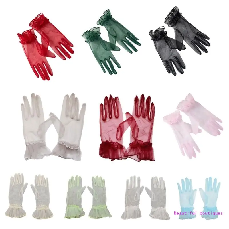 

Exquisite Wrist Length Tulle Gloves Full Finger Gloves Short Gloves for Wedding DropShip