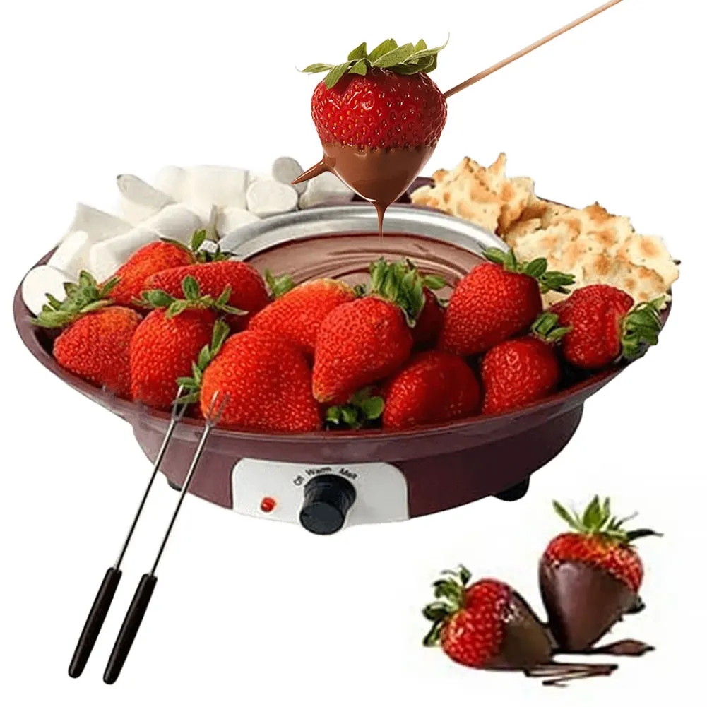 Chocolate Fountain Machine Electric Fondue Pot Set Detachable Tray 2 Forks for Parties