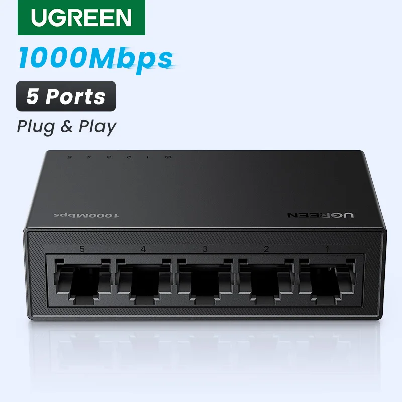 UGREEN Ethernet Switch 1000Mbps Mini Network Expansion 5 Ports All Gigabit for Router PC Lan Hub Full/Half Duplex Plug and Play 1