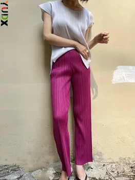 YUDX Miyake pantaloni pieghettati abbigliamento donna nuovo colore moda coreana vita alta elegante Casual classico tasca di base pantaloni dritti 1