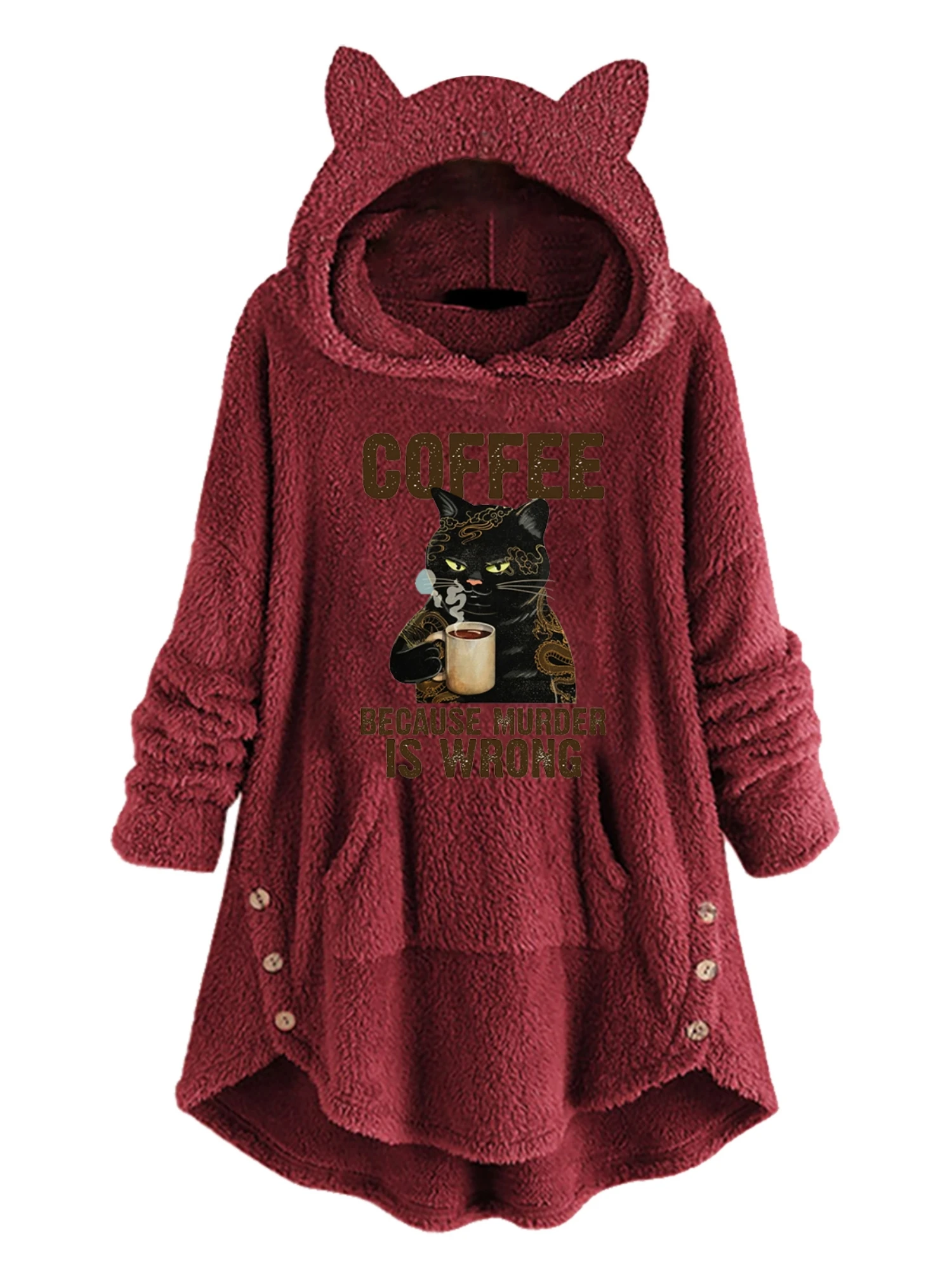 Autumn and Winter Plush Letter Cartoon Print Cat Ears Long-Sleeved Pullover Hooded Loose Casual Street Sweatshirt Women's Warm Top 6