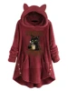 Autumn and Winter Plush Letter Cartoon Print Cat Ears Long-Sleeved Pullover Hooded Loose Casual Street Sweatshirt Women's Warm Top 6