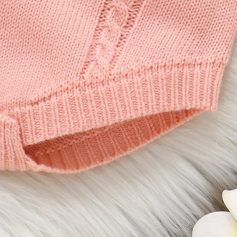 VISgogo 여아 및 남아용 스웨터 롬퍼, 단색 크루 넥, 긴팔 케이블, 겨울 가을 니트 바디 수트, 0-18 개월