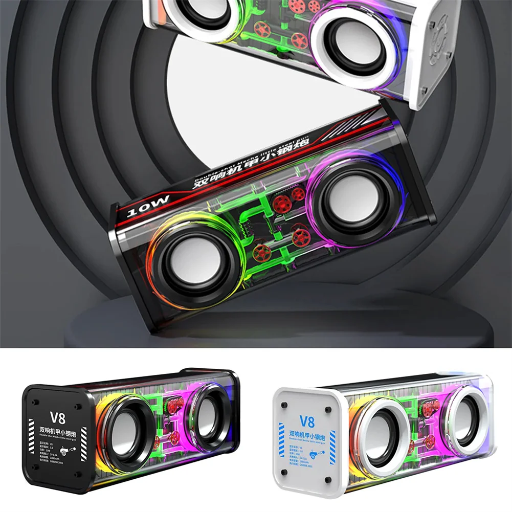 V8 прозрачный Mecha Crystal беспроводной динамик портативный мини сабвуфер Поддержка 3D объемный звук TWS аудио Громкоговоритель