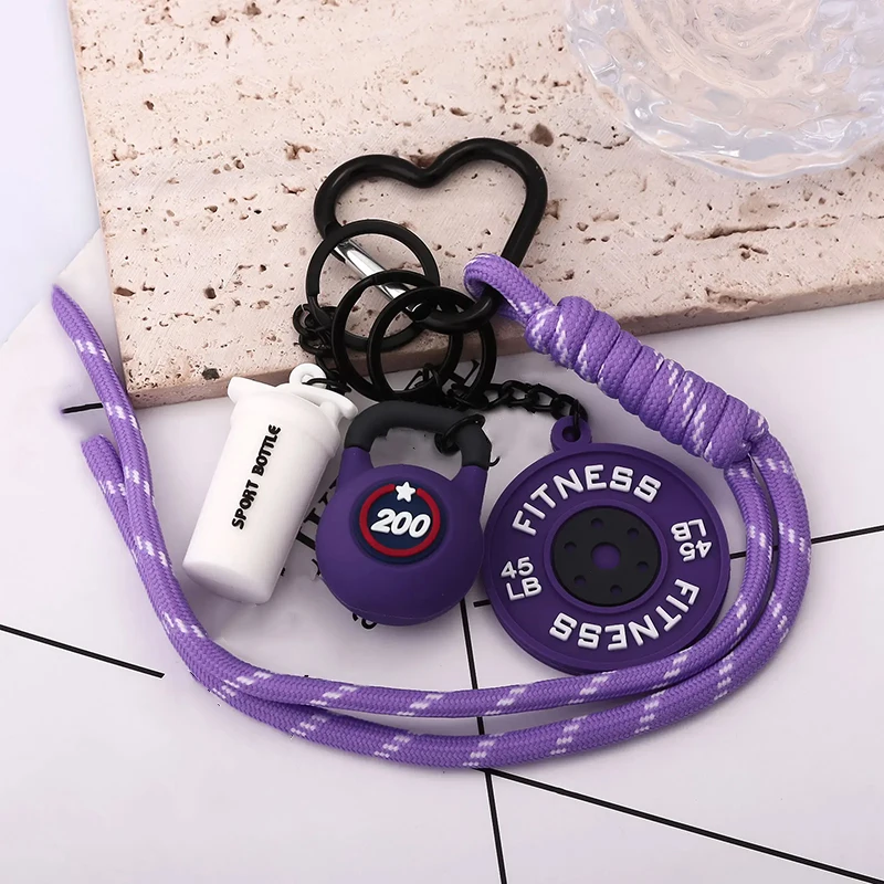 Mini Barbell Plates Key Chain with D-shaped Buckle Kettlebells Simulation Dumbbells Keyring Water Cups Creative