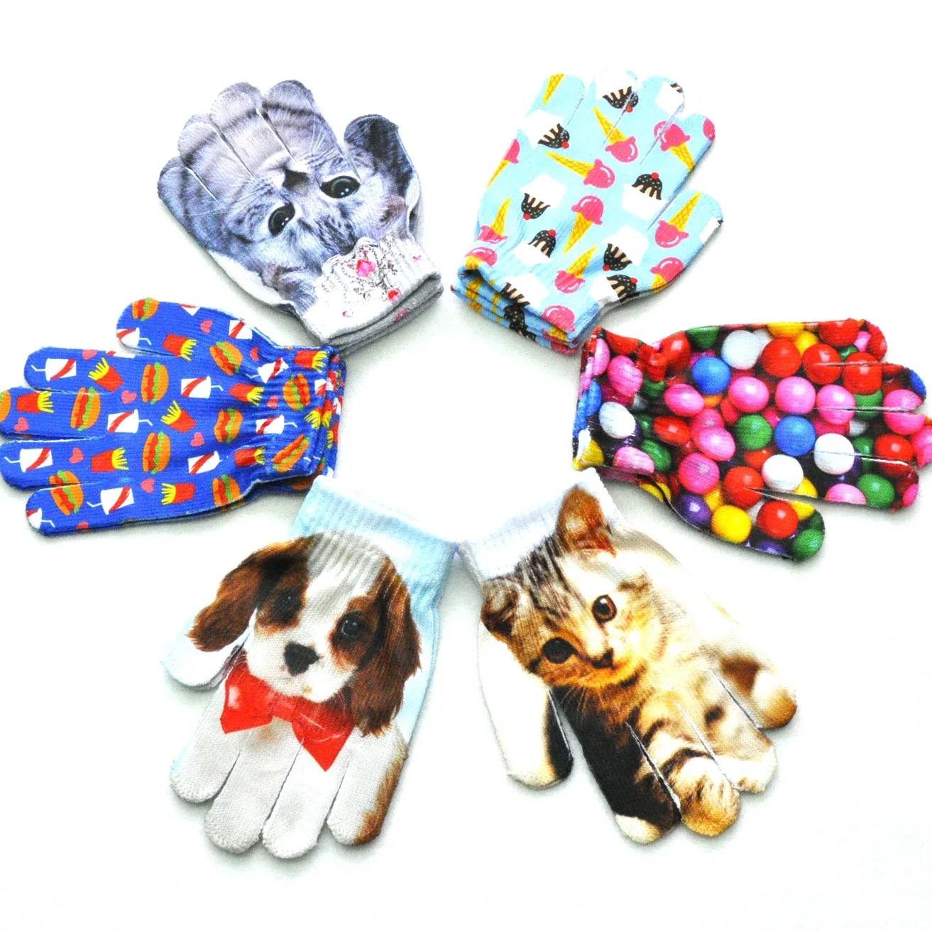 Children Gloves 5-11Y Kindergarten Student Winter Warm Baby 3D Puppy Cat Knitted Mittens Full Finger Gloves Knitting Kids