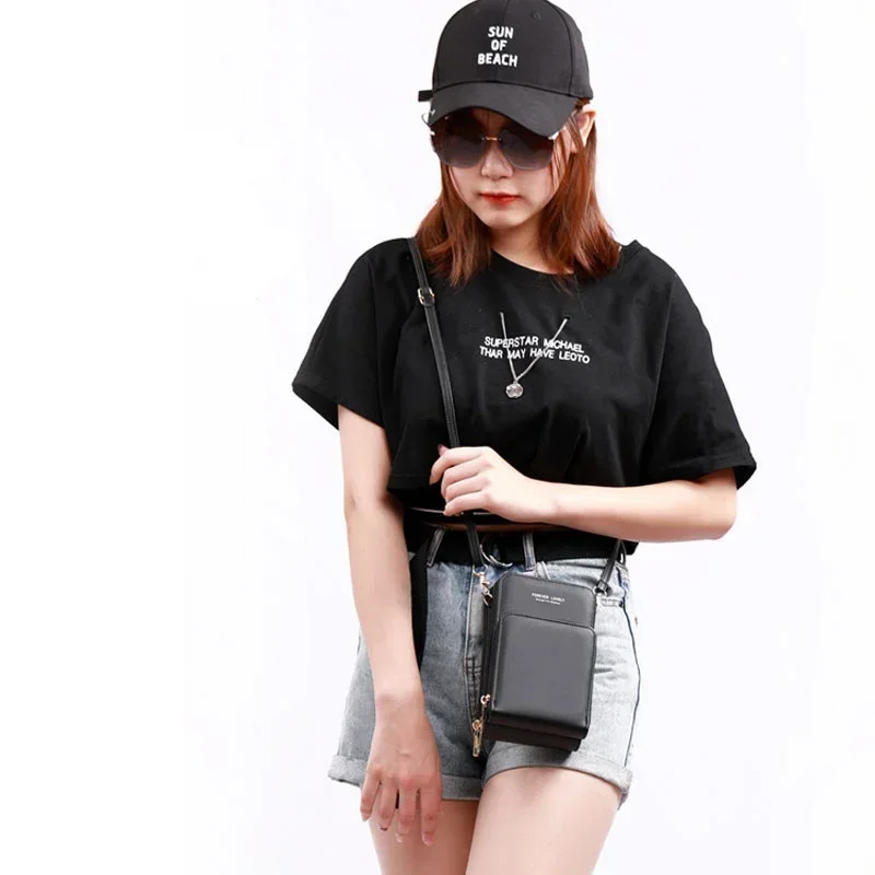 Large Capacity Mobile Wallet Bag for Phones Up to 6.5 Inches, Touch Screen Shoulder Messenger Case for iPhone Samsung Ladies