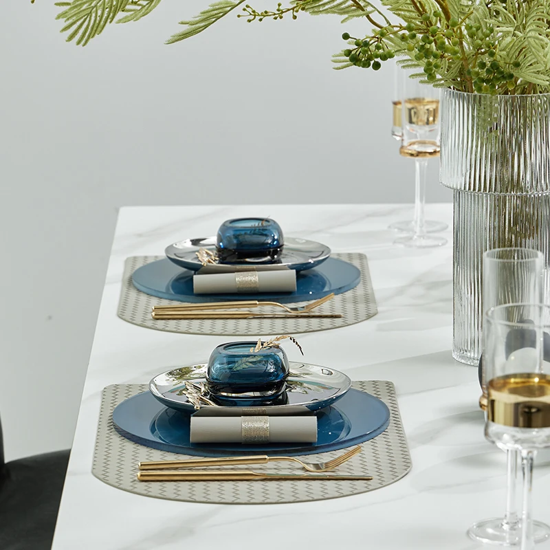 Nordic Silver Ceramic Flat Plate Blue Crystal Glass Butter Bowl Tableware Set Blue Gray Home Dinner Plate Designer Matching