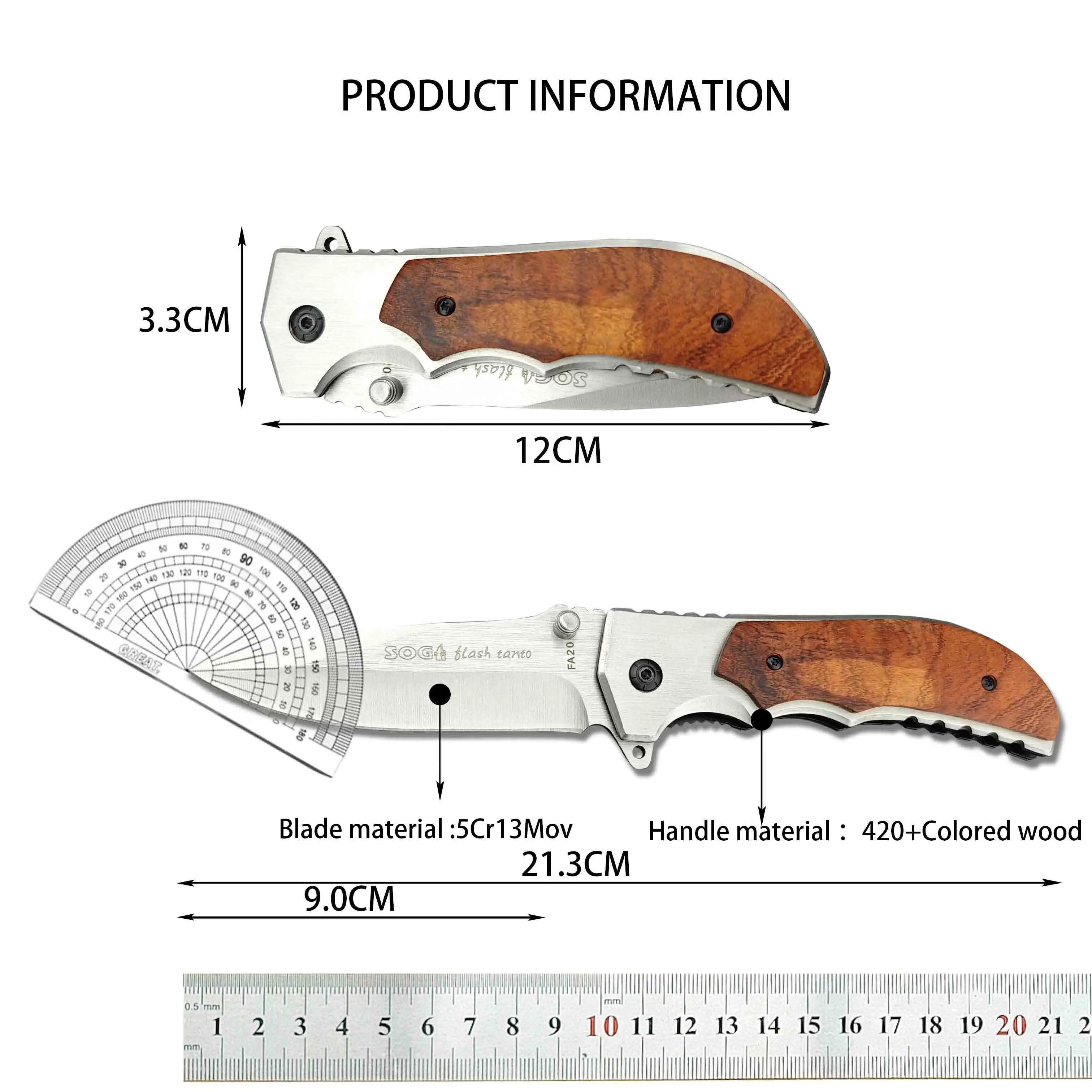 FA20 Folding knife 5Cr13Mov blade 420 steel inlaid with colored wood handle Outdoor camping EDC hunting Tactical folding tool 6