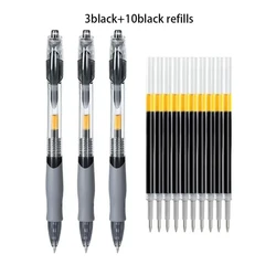 Premium Retractable Gel Pens Set - Multi - Colored Ink for Effortless Writing and Essential Office and School Supplies (Black 3pen 10refills)