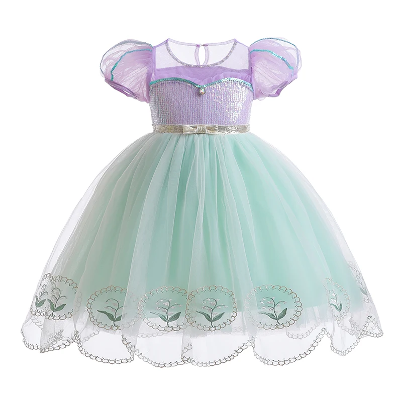 Vestidos hinchados para niñas, disfraz de princesa verde de reina Rapunzel, ropa de lentejuelas de 2 a 8 años, 2023