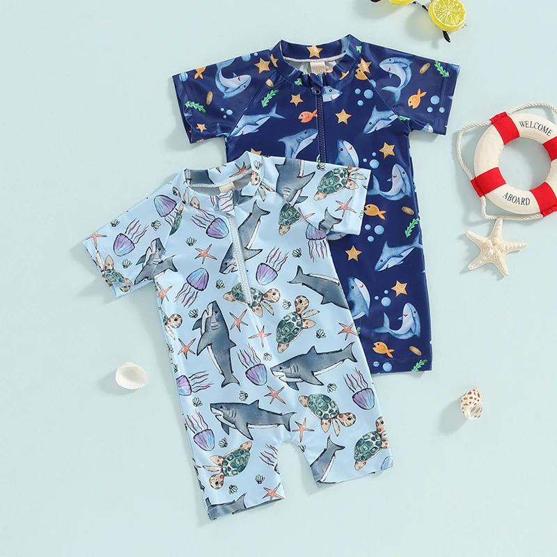 

Купальник SUNSIOM для мальчиков, одежда для защиты от солнца, с длинным рукавом, с круглым вырезом, с принтом морских животных, китов, купальник на молнии