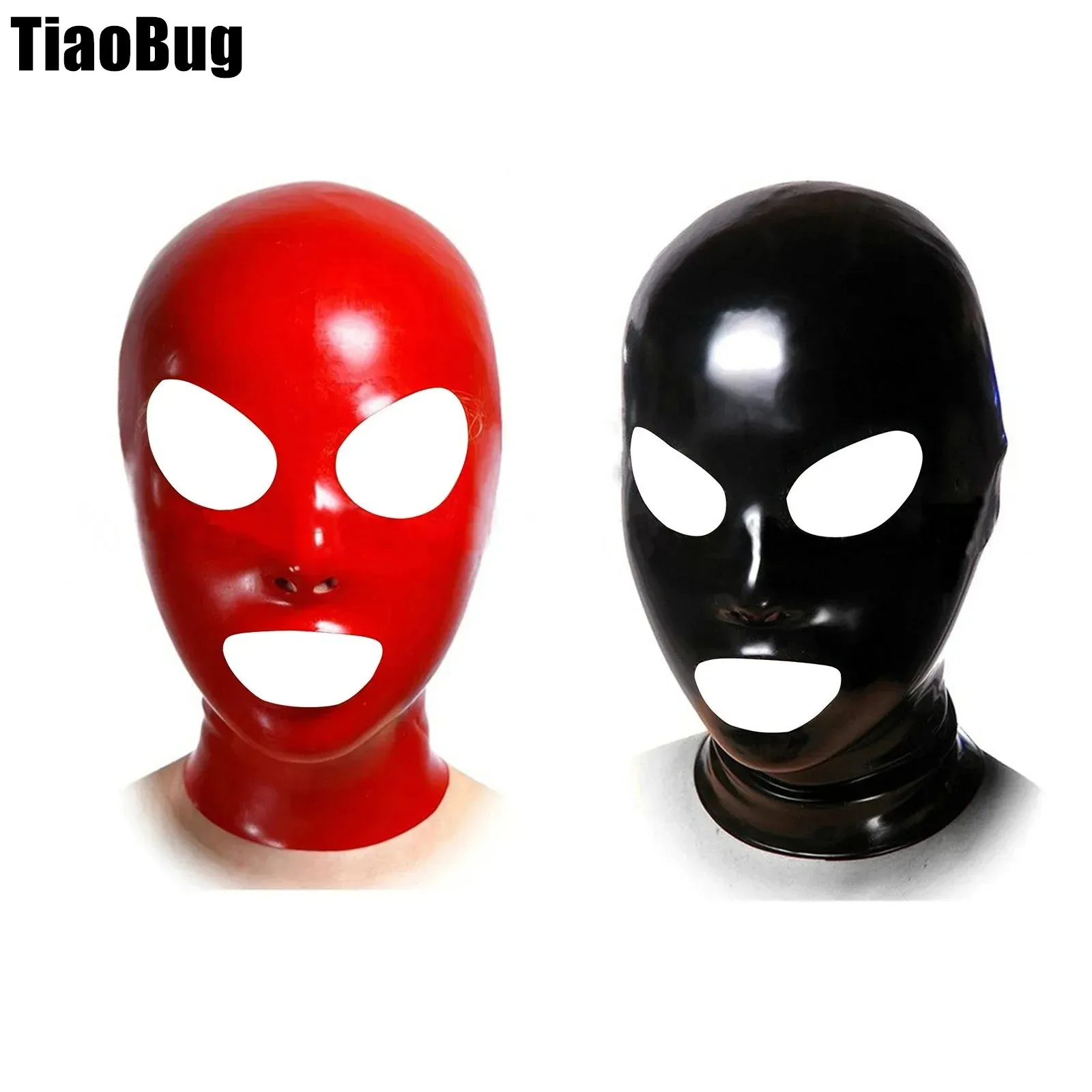 

Adult Unisex PU Face Masks Hood Rubber Full Face Cover Open Eyes Mouth Nostrils Back Zipper Face Mask for Club Role-playing