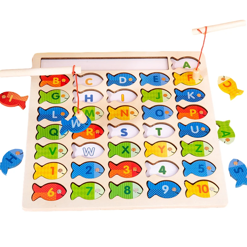 

Игрушки Монтессори, деревянные магнитные буквы, познавательная игра для рыбалки, доска-пазл с сочетанием цветов, Ранняя развивающая игрушка для детей