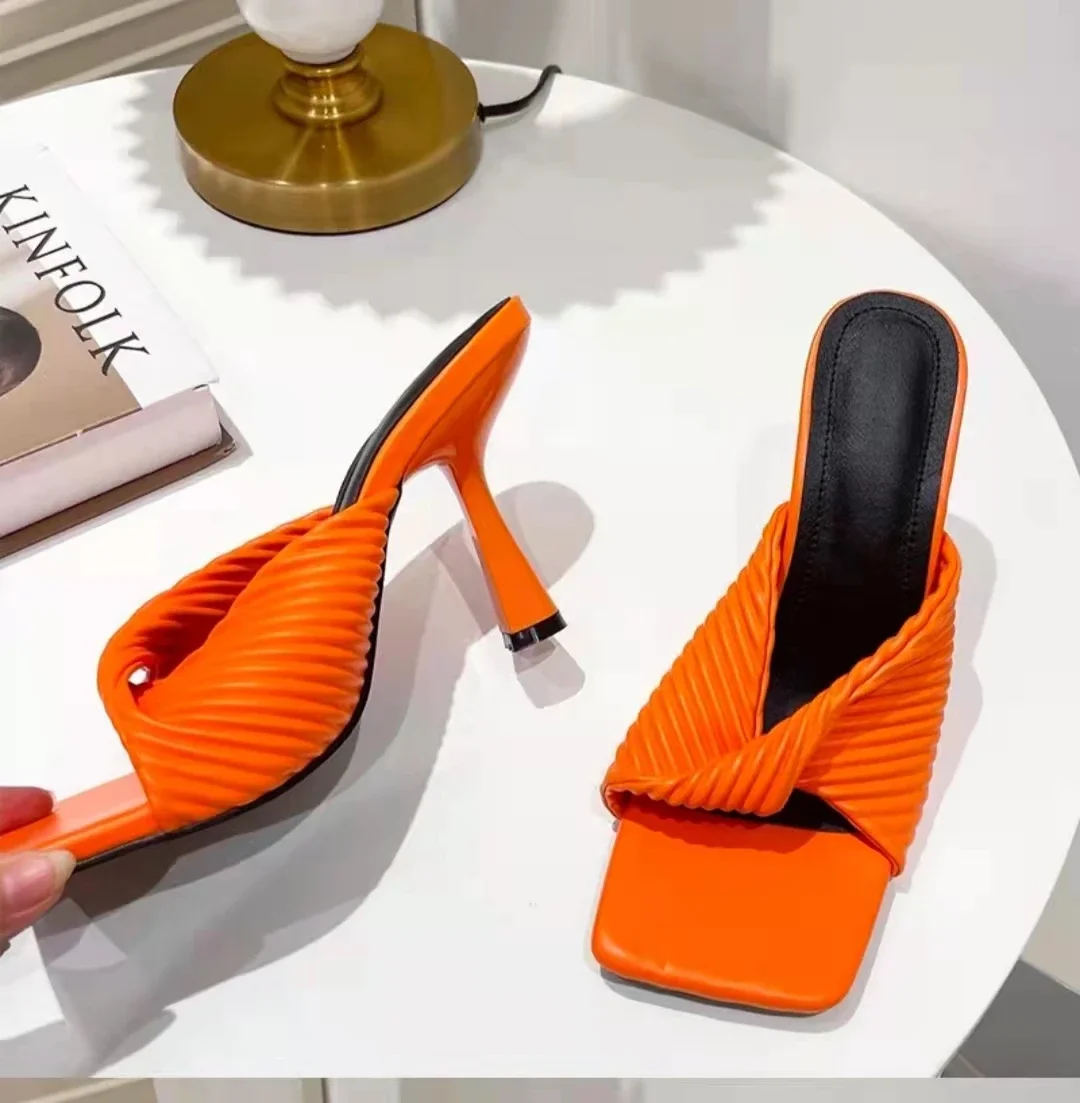 

Women Summer Fashion Macaron Color Mid Heels Slippers 2023 Summer Dress Sandals Beach Flip Flop Slingbacks Slides Women Shoes