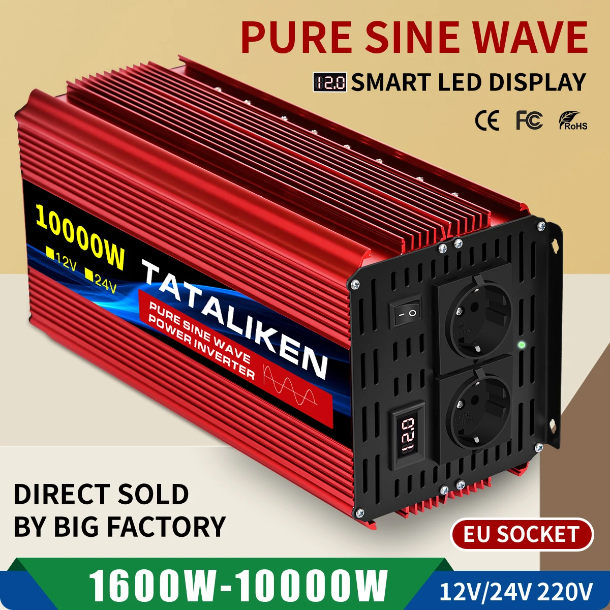 Pure Sine Wave Inverter 1600W&mdash;10000W DC 12V/24V to AC 220V 50hz Power Inverter Charger Converter Adapter EU Socket pure sine wave inverter,power inverter