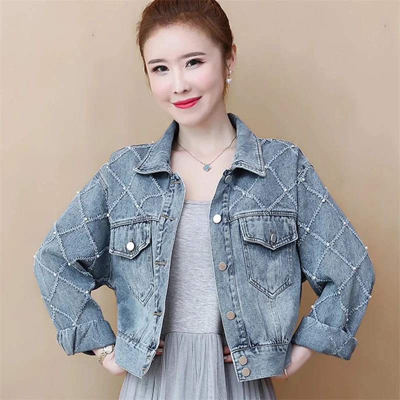 

Куртка женская джинсовая в Корейском стиле, модная свободная Короткая Повседневная ковбойская верхняя одежда из денима, верхняя одежда, весна-осень 2023