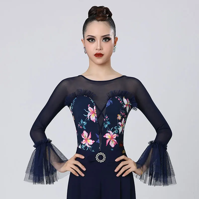 

Doubl Waltz top Ballroom Jumpsuit High-end Horn Sleeves Beautiful New Style Dance Clothes