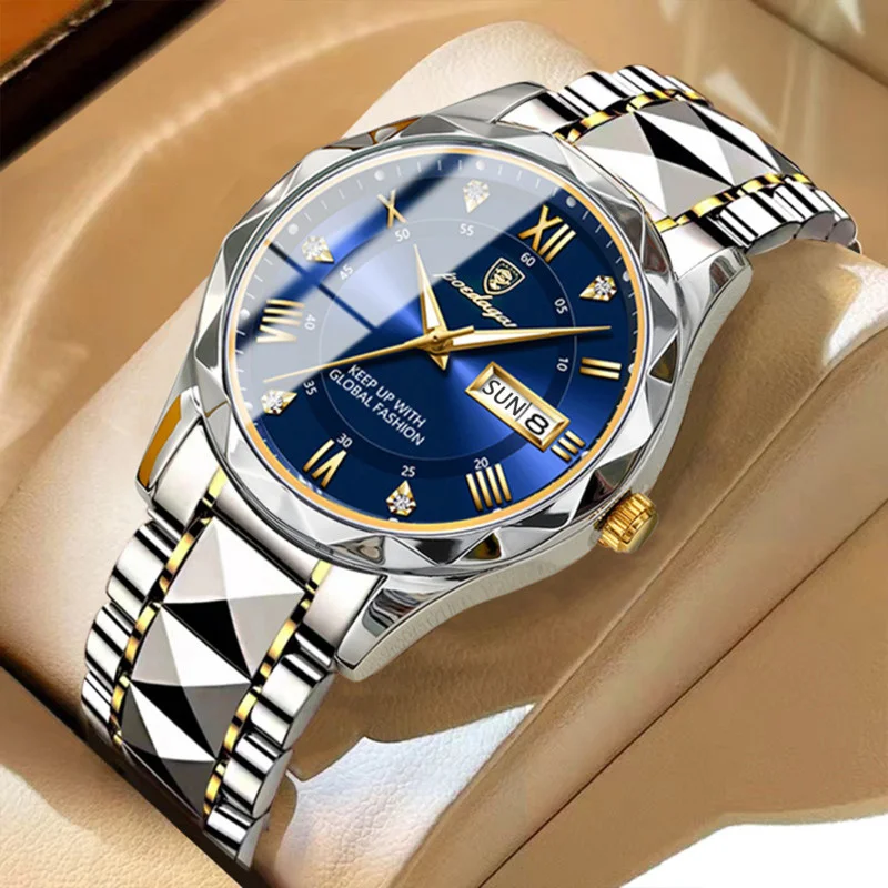 Quartz Watch For Men Intermetallic Gold Luxury Men Watch Waterproof Night Light Dating Week Men's Watch Stainless Steel Watch