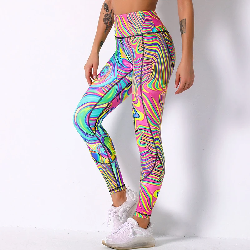 Women Printing Leggings Seamless Fitness Yoga Pants Plant-based High Waist Hip Lift Running Pants Women's Gym Workout Clothing