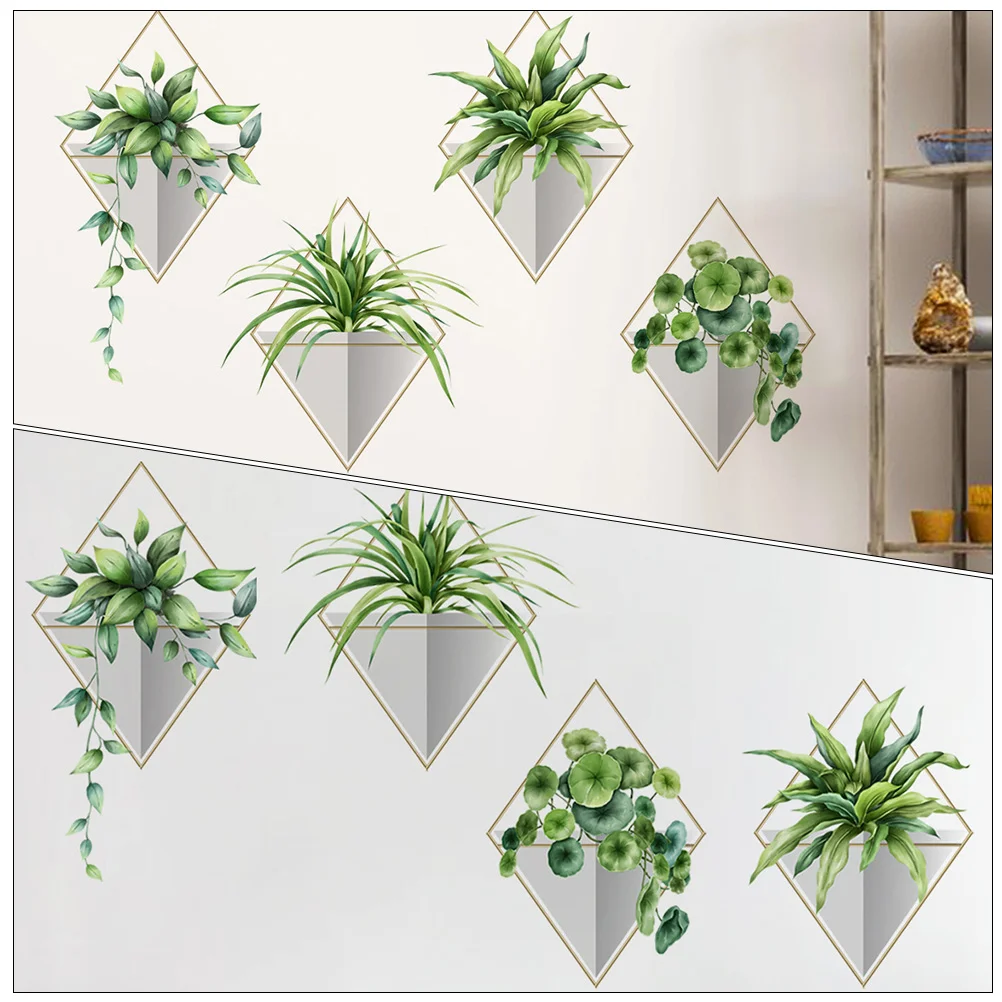 Bathroom Decorations Plants Wall Decals Potted Plants Wall Stickers Green Leaves Posters Bonsai Art Murals