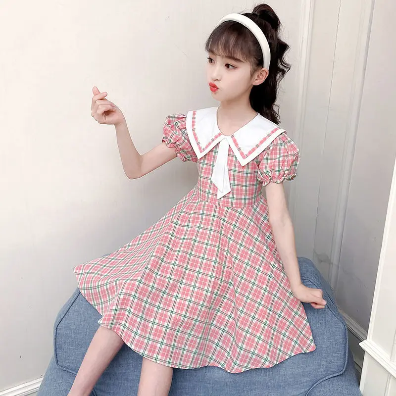 

Summer Party Dress for Kids Girl Child Plaid Princess Dresses Small Fresh Lapel Avant-garde Design Birthday Dance Dress 7 Years