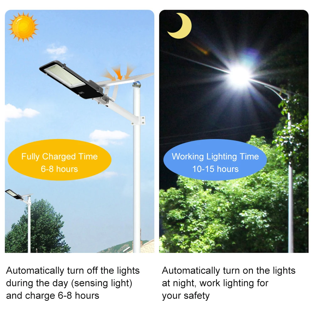 300W Solar Street Light Outdoor Super Bright High-efficial Solar Panel Light IP67 Waterproof Dimmable