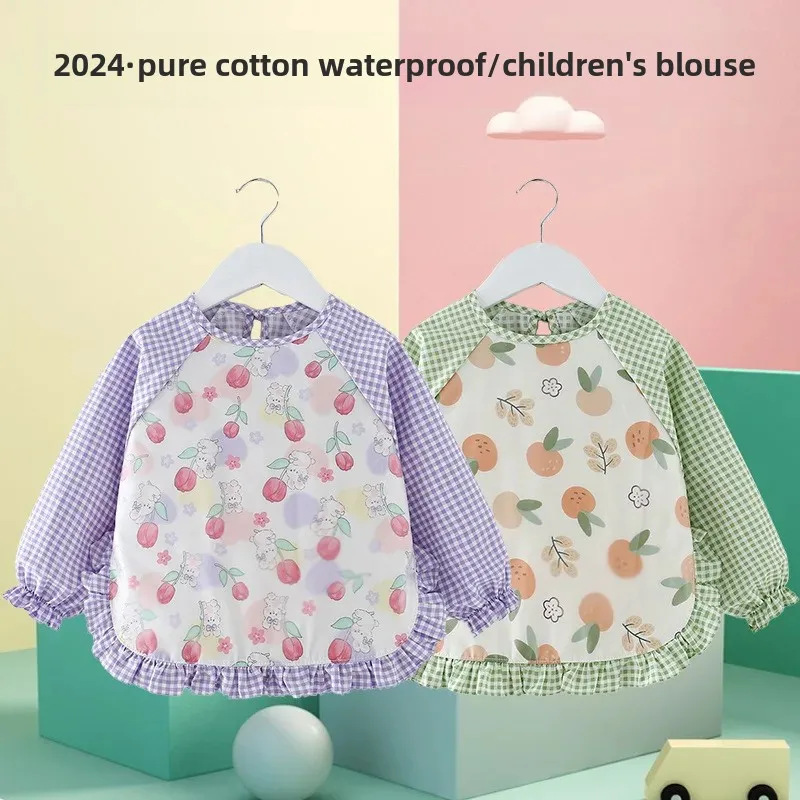 Waterproof Pure Cotton Baby Feeding Apron Child Hoodie Bib Toddler Nursery Anti-Dirt Protective Clothing Infant Feeding Cover up