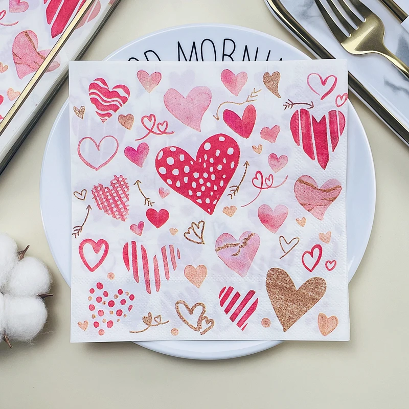 

Wood Pulp Printed Napkins Hotel Restaurant Wedding Wedding Pink Love Square Mouth Cloth Valentine's Day Coloured Paper Towels