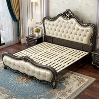 Ensemble de chambre à coucher moderne sculpté noir, ensemble de chambre à coucher en cuir et bois de princesse haute, meubles de maison de luxe humains 5