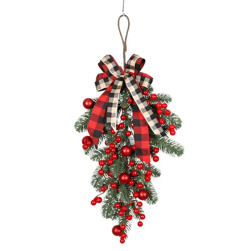 thumbnail image 1 of Christmas Red Berries Pine Branch Wreath Artificial Berries Snowy Pine Front Door Wreaths Wall Garland For Christmas Ornaments, 1 of 5