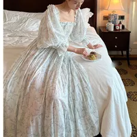 Women Summer 100% Cotton Thin Style Nightdress French Square Collar Full Sleeves Nightgowns Princess Sweet Printing Long Nightie - Image 3