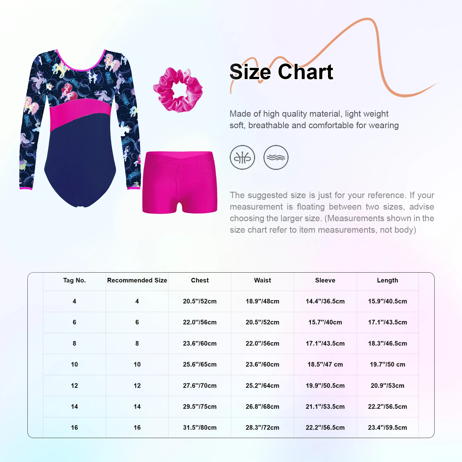 TiaoBug Kids Girls Gymnastics Dance Outfit Set Long Sleeve Printed Leotard with Waistband Shorts and Hair Tie for Performance