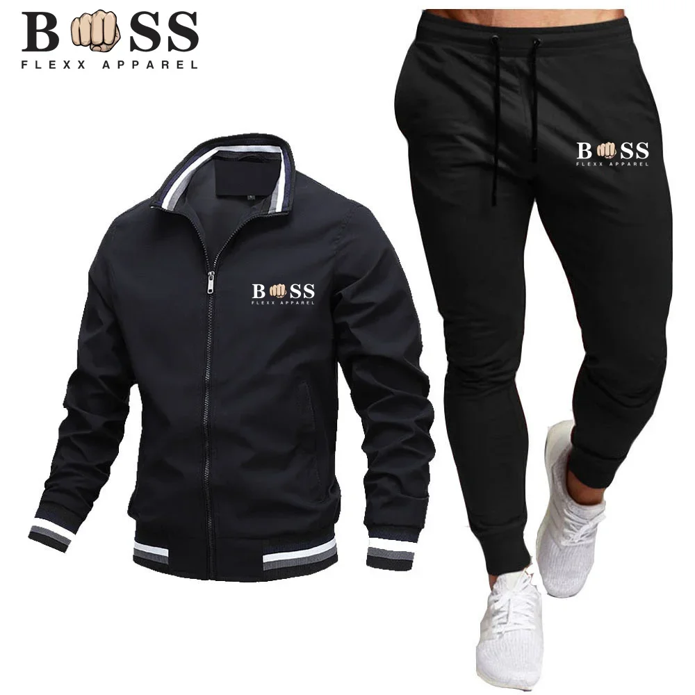 2024 New Men's Sets Jacket and Sweatpants 2-piece Spring Sports Casual Baseball Stand Neck High Quality Bomber Jacket Men Suit